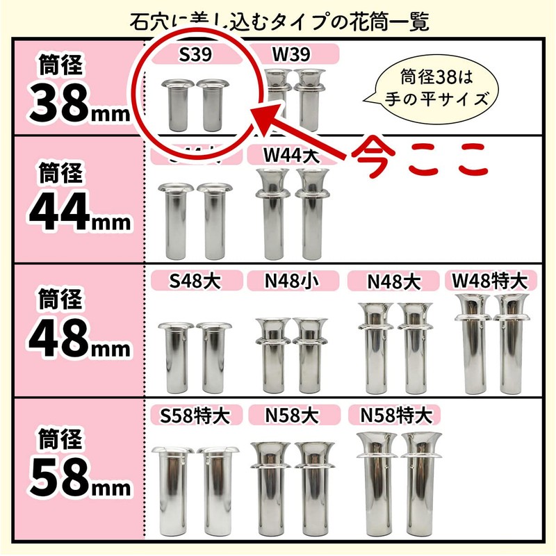 Hanaze S-39 for Graveyards, Premium Stainless Steel, 1 to 2