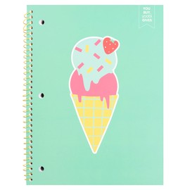 Yoobi 1 Subject Notebook Ice Cream Cone, College Ruled | 100 Perforated, 3-hole Punched Sheets | 2 Interior Pockets | PVC Free, FSC Certified Paper | 10.5” x 8.4” x 0.5”