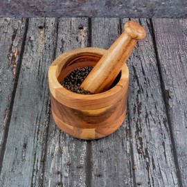 Samhita Handmade Acacia Wood Mortar and Pestle Perfect for Grinder for Herbs, Garlic, Walnut Spices & Kitchen Essentials Usage