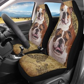Xoenoiee Old English Bulldog Floral Print Car Seat Cover Universal Fit 2 PCS Car Front Seat Cover Car Seat Protector for Truck SUV VAN