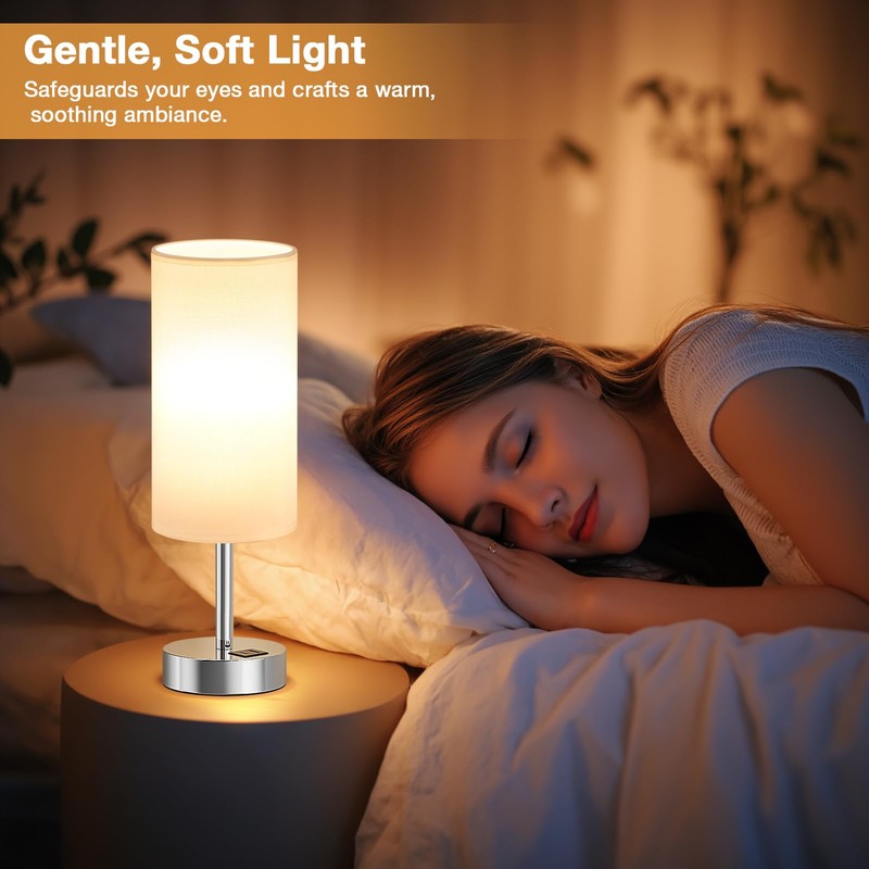 Aooshine Bedside Lamps, Dimmable Table Lamps with White Fabric Shade,