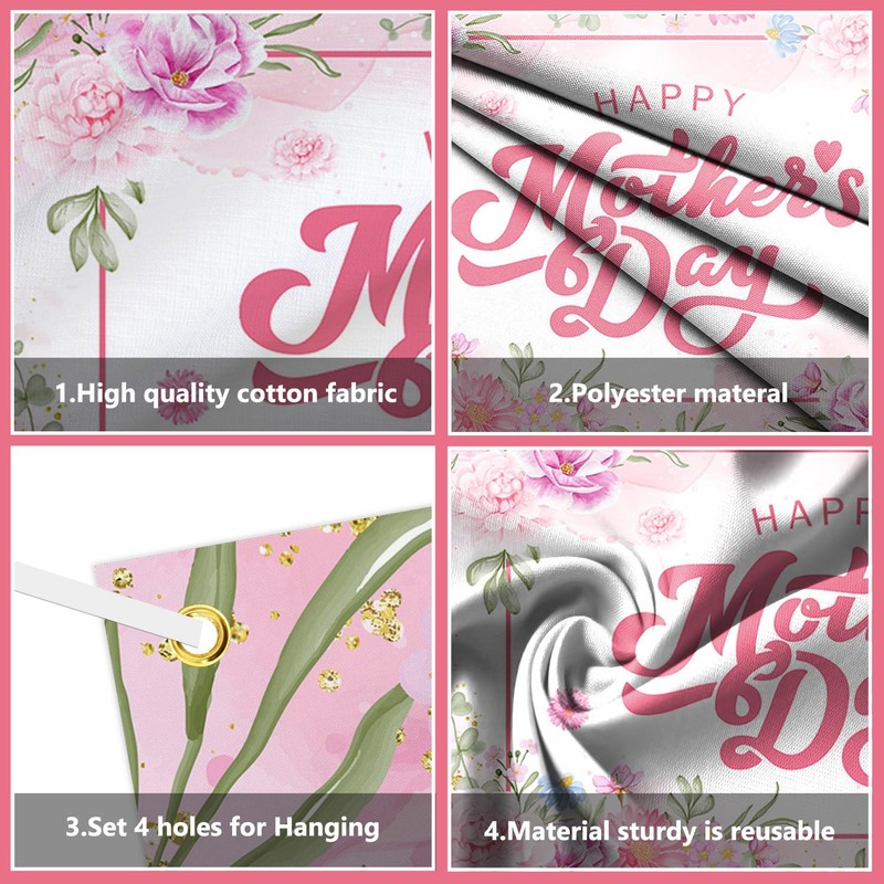 AIBIIN Happy Mother's Day Banner Pink Mothers Day Backdrop for