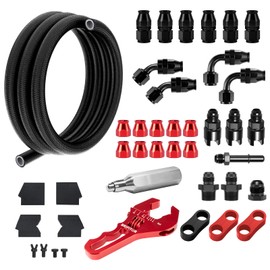 BRIFITOR 6AN PTFE Fuel Line Kit, Nylon Braided E85 Fuel Hose 30FT With AN6 Hose End Fittings, Quick Disconnect Fitting Adapters & Exclusive Easy Assembly Tool For LS Swap EFI Fuel Injection System