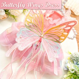 BAMY Butterfly Wings Dog Dress Summer Pet Wedding Skirt Lace Princess Tutu Cute Party Cat Outfit for Small Medium Dogs (Pink, M (Chest 17.7inch/ 45cm))