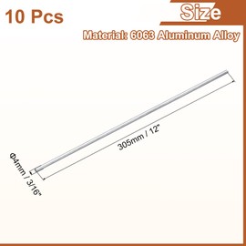 sourcing map 10Pcs 2"(4mm) Dia Round Aluminum Rod, 12"(305mm) Long 6063 Aluminum Round Rod Solid Lathe Bar Stock for Industry Construction DIY Crafts