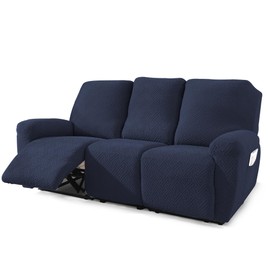 Recliner Sofa Covers 3 Seater, Stretch Recliner Couch Cover for Reclining Couch Recliner Sofa Slipcovers with Storage Pockets Soft Reclining Couch Covers 3 Seater for Kids, Pet, Dark Blue