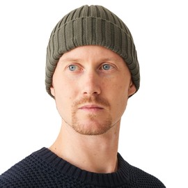 CHARM Mens Fisherman’s Beanie Hat - 100% Cotton Ribbed Slouch Cap Women Chemo Knit Winter Summer Simple Classic Design Khaki