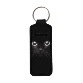 Suobstales Black Cat Print Chapstick Holder for Women, Lipstick Holders Lip Gloss Tube Holder Lip Balm Holster Portable Pocket Lipstick Protective Cases