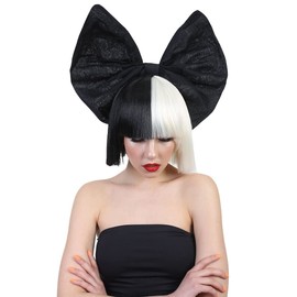HPO Women's Celebrity Style Bob Wig, Multiple Color & Style Options, (Black & White w/Black Bow, Medium w/Long Bangs)