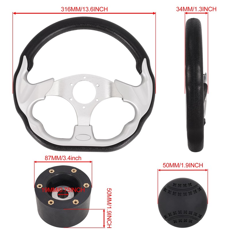 Boat Steering Wheel 3-Spoke D Shape with Steering Wheel Knob-Sliver