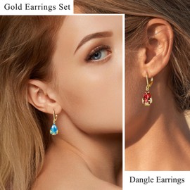 Dangle Earrings for Women Multicolor Crystal Drop Earrings Set Leverback Teardrop Earrings 925 Silver and Gold Hypoallergenic Fashion Cubic Zirconia Dangle Earrings Trendy Jewelry Gifts for Women (Teardrop Set-G 2)