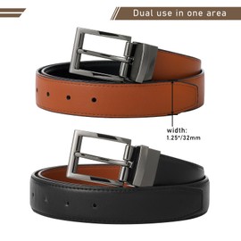 AWAYTR Reversible Leather Belt for Women - Two Color-in-One Belt for Jeans Dress Women Men Belt with Rotated Buckle(Brown/Black with Gun Color Buckle 25in-31in)