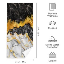 Black Gold Hand Towels for Bathroom Decor Set of 2,Marble Decorative Bathroom Bath Hand Towels Soft Absorbent Hand Towel for Bathroom Kitchen Home Farmhouse Gym Yoga Spa 14"x28"