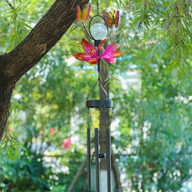 Taman Solar Wind Chime - Butterfly Solar Lights Wind Chimes with Spinner for Outside Deep Tone Decorative Memorial Gift for Home, Outdoor, Yard, Patio, Balcony, Garden Decor, 35"