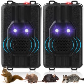 Qualirey 2 Pcs Ultrasonic Rodent Repellent for Car Engines Car Rodent Repeller Under Hood Battery Operated Rat Repellent with Strobe Light Keep Pest Squirrels Mice Out of Garage RV Outdoor