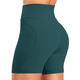 Sunzel - Pantalones cortos de gimnasio de cintura alta sin costuras frontales para mujer, pantalones cortos de motociclista a prueba de sentadillas con control de abdomen para yoga, entrenamiento