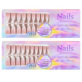 BeauFairy Nail Tips Set, 300PCS Nail Tips for Acrylic Nails, Full Cover French Ballerina Nail Tips Fake Nails, Soft Gel Fake Nails Tips, Soak Off Fake Nail for Nail Tips Art Salons and Home DIY, 031