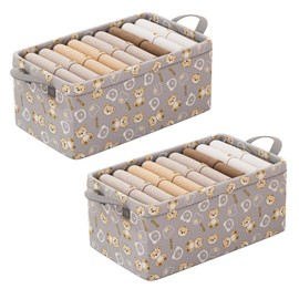 HUANYO Laundry Baskets Storage Bins Set of 2, Collapsible Clothes Organizer for Bedroom, Cute Bear Design Waterproof Toy Box for Kids Nursery, 30x24x17 cm