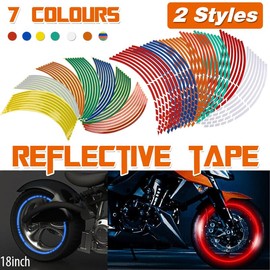 18" Reflective Rim Tape Wheel Stripe Decal Trim Sticker for Car Motorcycle, Enhanced Visibility and Safety, Easy Application, Set of 16 Strips