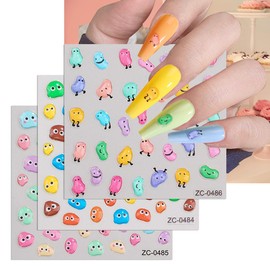 5D Embossed Nail Art Sticker Cute Nail Stickers Decals Self Adhesive for Acrylic Nail with Cartoon Sweets Smiling Face Design Summer Nail Supplies for Women Girl Manicure Decoration