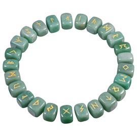 mookaitedecor Rune Stones Set with Engraved Elder Futhark Alphabet Crystal Meditation Divination, Green Aventurine