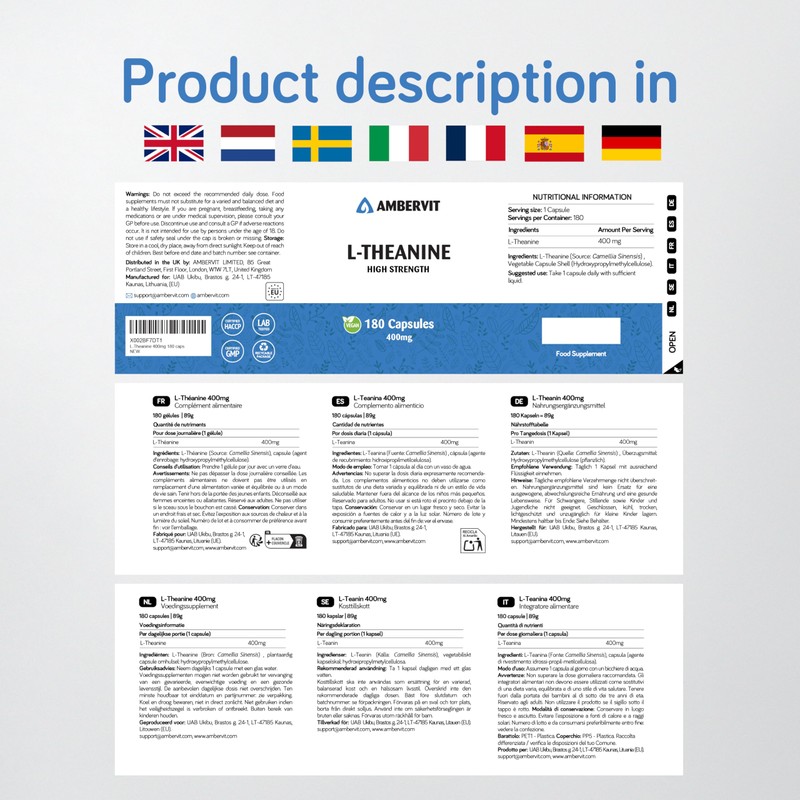 L Theanine High Dose – 400 mg per Capsule –