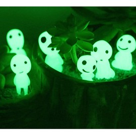 Tree Elves Figures Glow in Dark Miniature Luminous Tree Ghost Spirit Fairy Garden Decor Mononoke Statue for Micro Landscape DIY Succulents Pot Decor (10 Pcs Green)