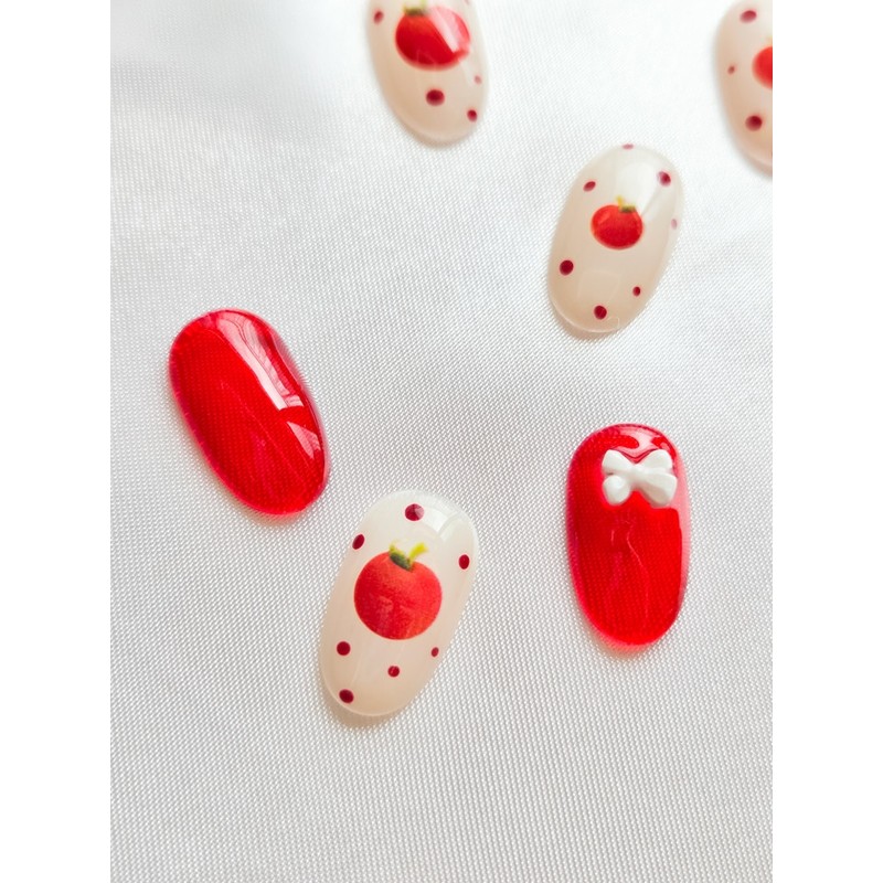Apple dot nail red gel handmade nail - Square /