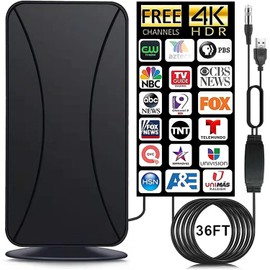 TV Antenna for Smart TV, 900+ Miles Range Digital TV Antenna Indoor Ourdoor with Amplifier Signal Booster for Local Channels 360° Reception 4K 1080P HD VHF UHF for All Smart/Old TVs-36ft Coax Cable