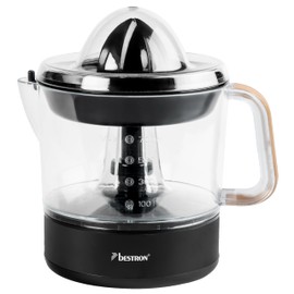 Bestron Electric Citrus & Orange Squeezer, Includes 2 Press Cones and Aroma Lid, Motor with Two Directions of Rotation (Left/Right), Capacity: 0.7 Litres, Black & Wood Collection, Colour: Black/Wood