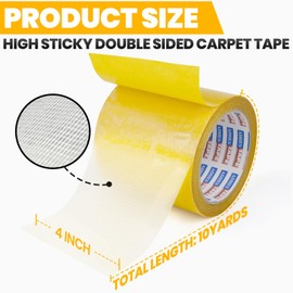 ADHES Double Sided Carpet Tape Heavy Duty, Removable & Residue-Free Non Slip Rug Gripper for Hardwood Floors, Rug Tape for Area Rugs and Anti-Slip Grips, 4 Inch x 10 Yards