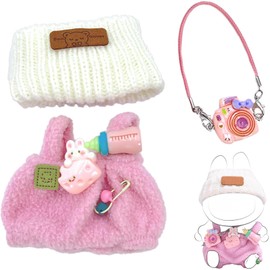 17 cm Large Doll Clothes, Dolls Outfit Set with Hat and Accessories, Clothing for 17 cm Plush Doll, Clothing for 17 cm Plush, Plush Dolls Clothing for Generation 1/2/3 (Pink)
