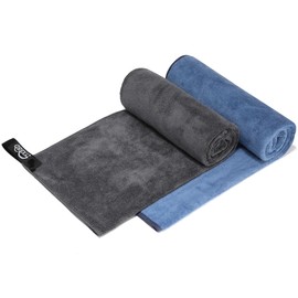 ZYXBBD Fitness Handtuch I Sporthandtuch Fitnessstudio - rutschfest Gym Handtuch mit Fixierung und Reißverschluss Tasche I Mikrofaser Handtuch XL (Grey+Indigo, 80 x 40 cm)