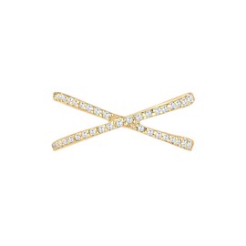 Elli Women's 925 Sterling Silver Gold Plated Zirconia Crossed Ring, Size P