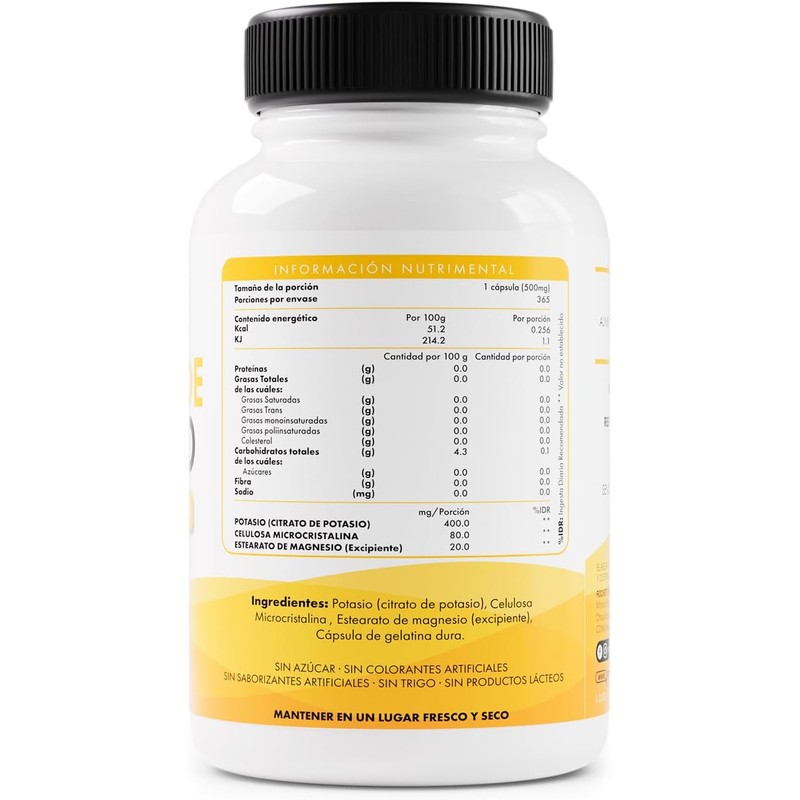 Citrato de Potasio | Mantra Nutrition | 365 Cápsulas –