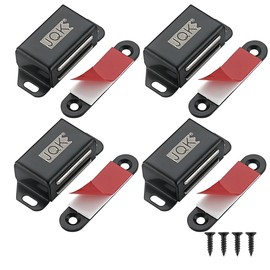 JQK Magnetic Cabinet Door Catch, Stainless Steel Closet Catches with Strong Magnetic, 1.2mm Thickness Furniture Latch 30 lbs Matte Black (Pack of 4), CC101-BK-P4
