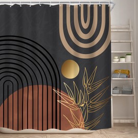 KOMLLEX Chic Abstract Shower Curtain for Bathroom Decor Boho Leaves Tropical Mid Century Simple Minimalist Fancy Modern Fabric Waterproof Polyester 12 Pack Hooks Brown Grey Shower Curtain 72Wx72H Inch