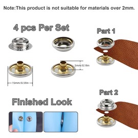 SUNOR Leather Snaps and Fasteners Kit,60 Sets Snaps for Fabric, Heavy Duty Snap Fasteners Kit 15mm Metal Snaps Canvas Snaps,Press Stud for Clothing Leather Boat Cover Fabric
