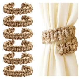 6 Pcs Braided Boho Curtain Tiebacks,Jute Rope Rustic Curtain Tie Backs
