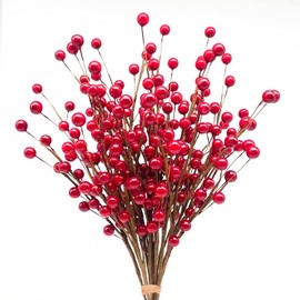 Mauts 10 Pcs Artificial Holly Berries, Decor for Christmas decoration Christmas Tree Decorations Flower Wreath DIY Craft, suitable for family holiday wedding DIY decoration. (Red)