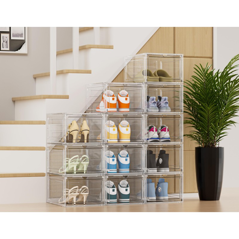 HOMIDEC Shoe Storage, 6 Pack Shoe Organizer Clear Hard Plastic