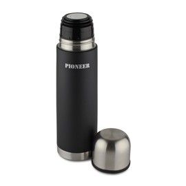 Pioneer Insulated Vacuum Flask for Hot Drinks 1000 ml/ 1 Litre Travel Flask, 18/10 Stainless Steel - Keeps Drinks Hot for 8 Hours, Black