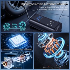 YUGUANG Tire Inflator Portable Air Compressor, 150PSI Air Pump for Car Tires Faster Inflation Electric Cordless Tire Pump with Digital Pressure Gauge for Car, Bike, Motorcycle, Ball