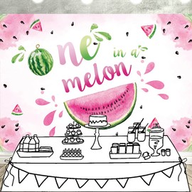 7x5FT Pink One in a Melon Photography Backdrop Watermelon 1st Birthday Photo Background Summer Fruit Girl's Themed First Birthday Baby Shower Party Supplies Photo Studio Props Decorations Banner