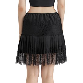 Sawden Women Lace Skirt Ruffle Mini Skirt Half Slip Layered Pleated Flowy Skirt Black S