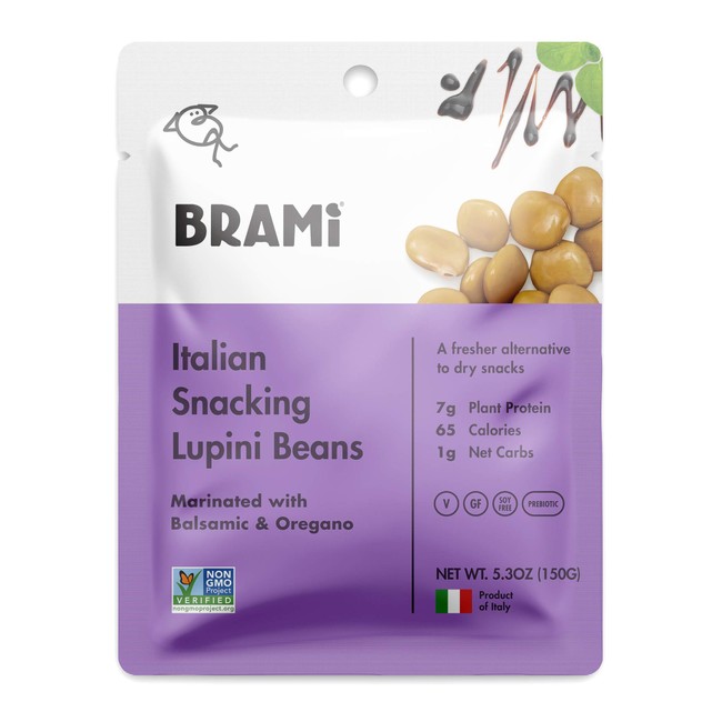 BRAMI Lupini Beans Snack, Balsamic & Oregano | 7g Plant Protein, 1g Net Carbs | Vegan, Vegetarian, Keto, Mediterranean Diet | 5.3 Ounce (8 Count)