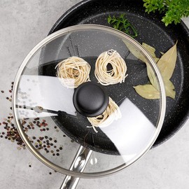 Vilde Glass lid with stainless steel ring for pot and pan, diameter (26 cm), 12, 14, 16, 18, 20, 22, 24, 26, 28, 30, 32 cm, 200 °C heat-resistant glass, pan lid, universal lid