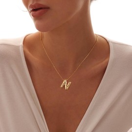 Sewyer Bubble Letter Necklace Gold Dainty Initial Necklaces for Women 14K Gold Plated Initial A-Z Alphabet Pendant Beaded Chain Initial Necklace Everyday Jewelry Gifts