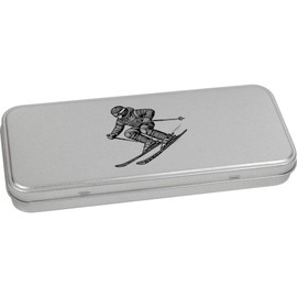 Azeeda 'Downhill Skier' Metal Hinged Stationery Tin/Storage Box (TT00244885)