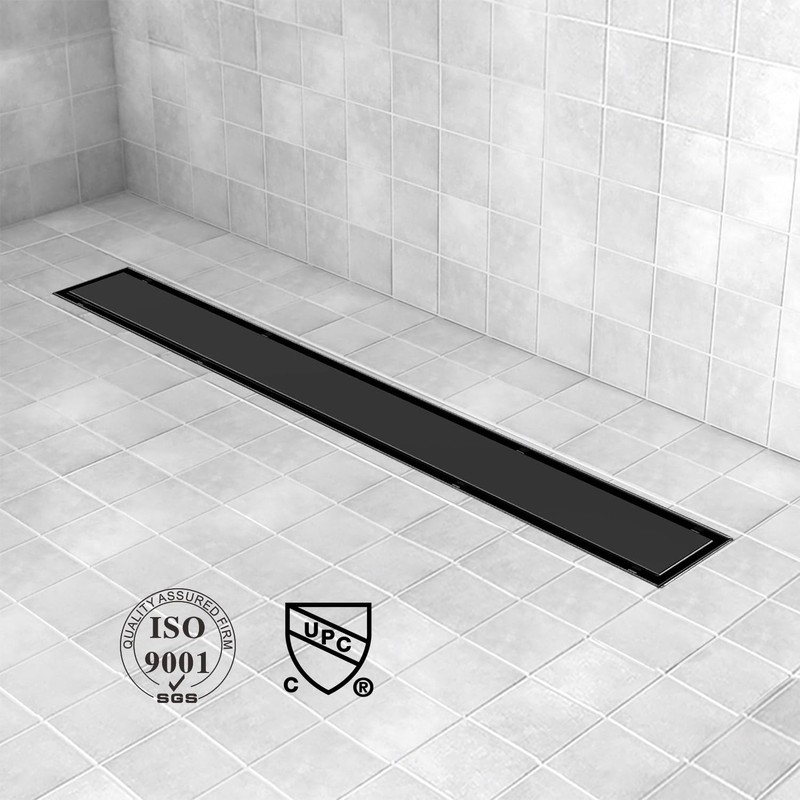 Elefloom Offset Linear Shower Drain, Black Shower Drain 36 inch